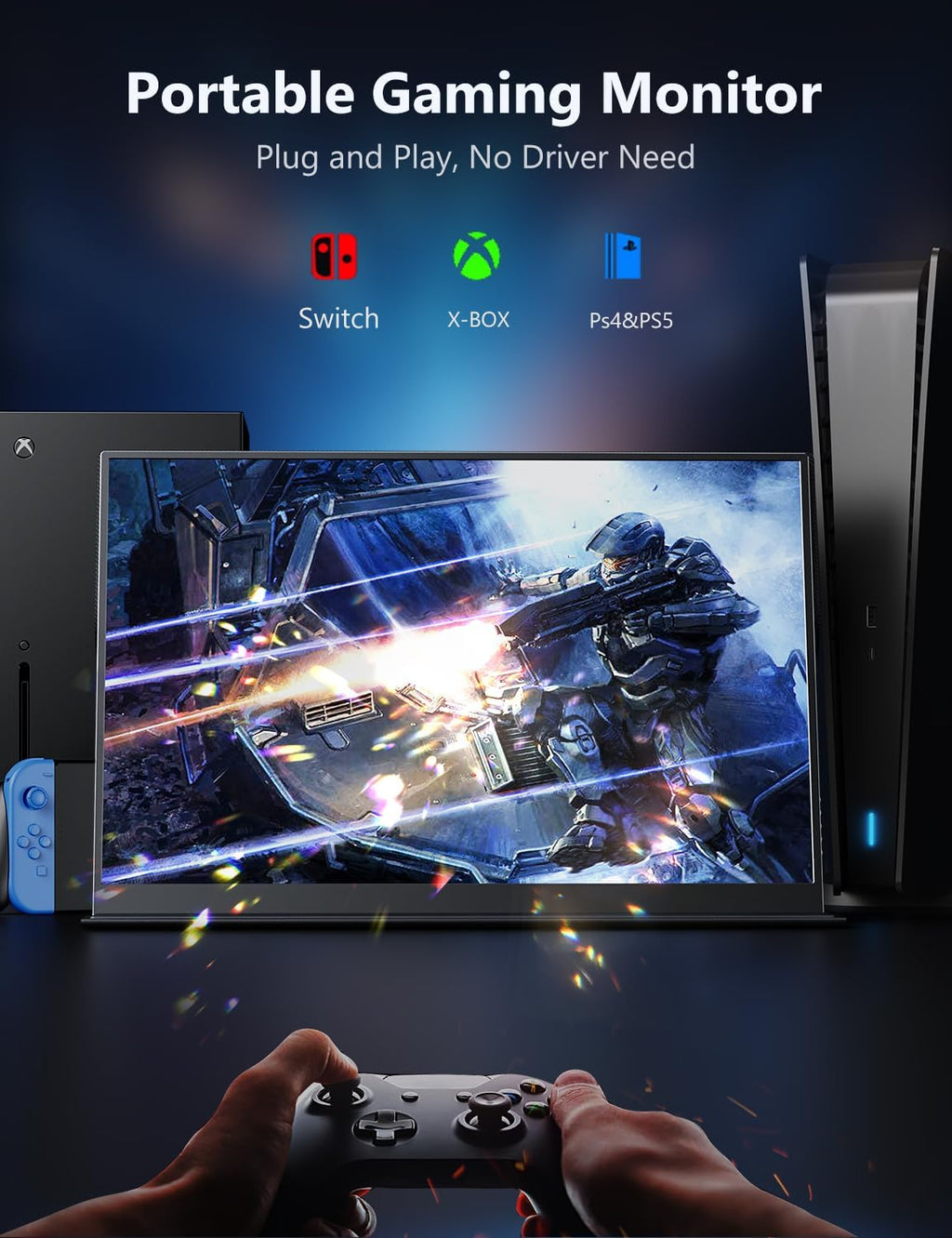 MAGICRAVEN Portable Monitor, 17.3' 4K Second Display for Laptop & Console, USB-C & HDMI Laptop Screen Extender with Built-in Speakers, Works with PS5, Xbox, Switch, Ideal for Travel, Home & Office