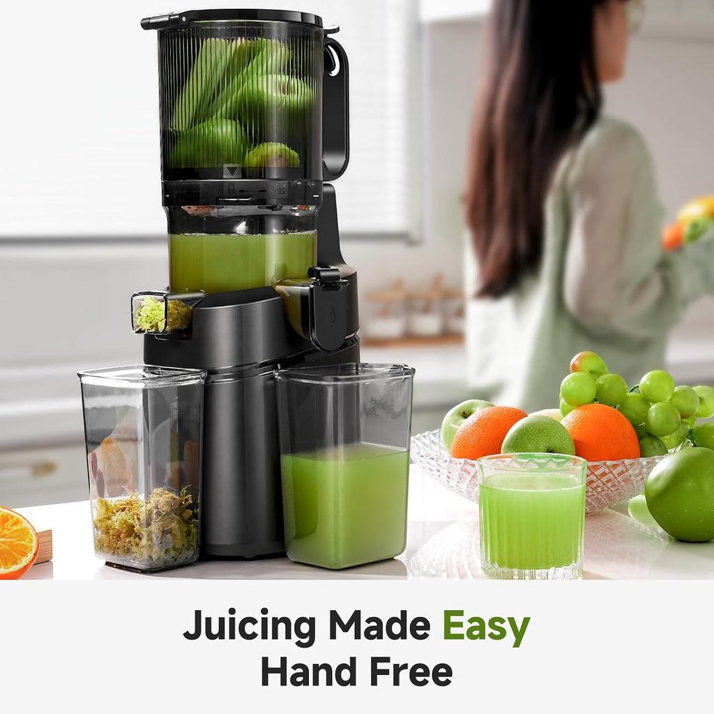 AMZCHEF Cold Press Juicer – 5.8' Wide Mouth Hopper for Whole Recipe Loading, Self Feeding for Hands-Free Operation, Zero Waste Masticating Juicer For More Juice, Less Pulp – Triple Strainers