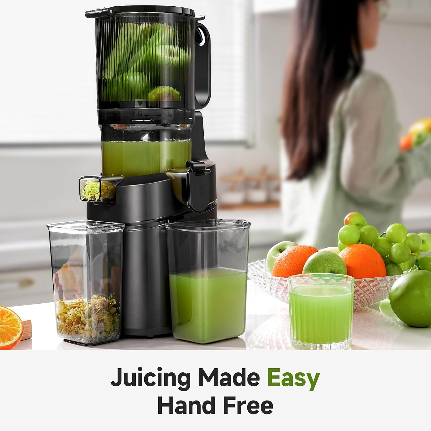 AMZCHEF Cold Press Juicer – 5.8' Wide Mouth Hopper for Whole Recipe Loading, Self Feeding for Hands-Free Operation, Zero Waste Masticating Juicer For More Juice, Less Pulp – Triple Strainers