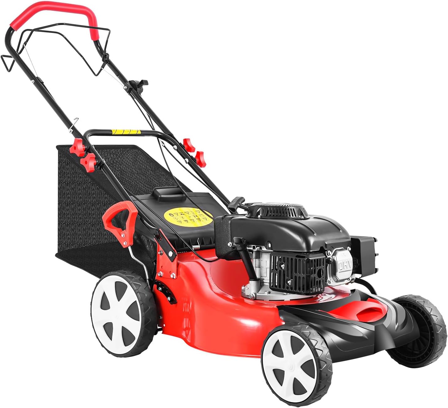 140CC Self-propelled Gas Lawn Mower 4-Stroke Gasoline Lawnmower with Wheels and Silencer Gas Powered Lawn Mower for Sports Fields Municipal Greening Urban Gardens Villas