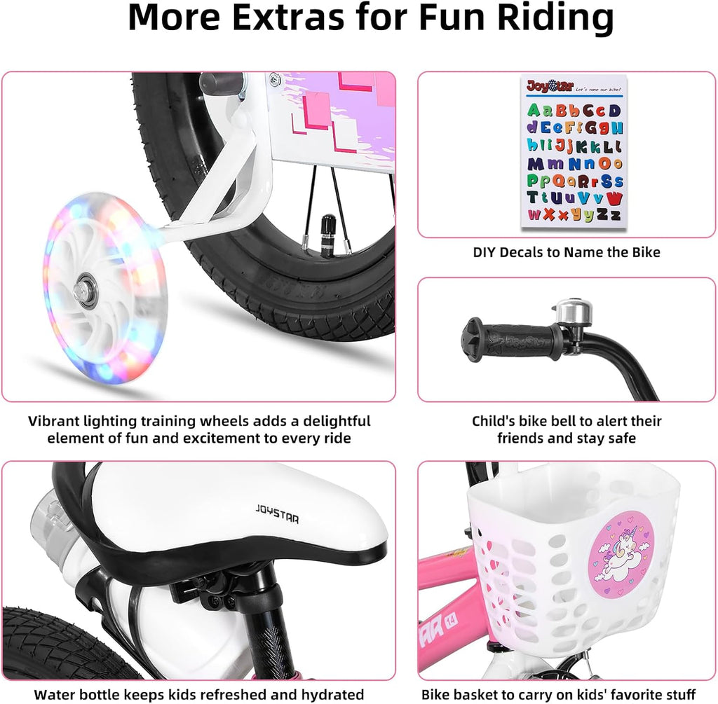 JOYSTAR Pluto 12 14 16 18 20 Inch Kids Bike with Light Up Training Wheels, Kids' Bicycle for Boys Girls Age 3-12 Years, Children Bikes, Multiple Colors