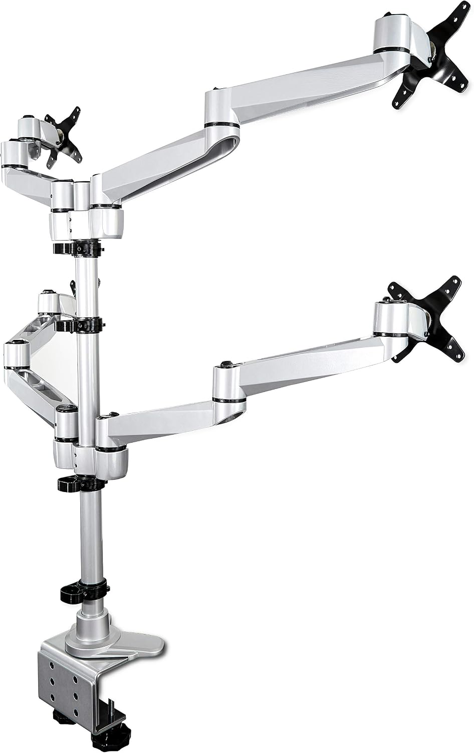 StarTech.com Desk Mount Quad Monitor Arm, Premium Articulating VESA 4X Monitor Mount 2x2 up to 30' (24.8lb/11.3kg), Height Adjustable Pole, Tilt Swivel Rotate, Clamp or Grommet Base, TAA