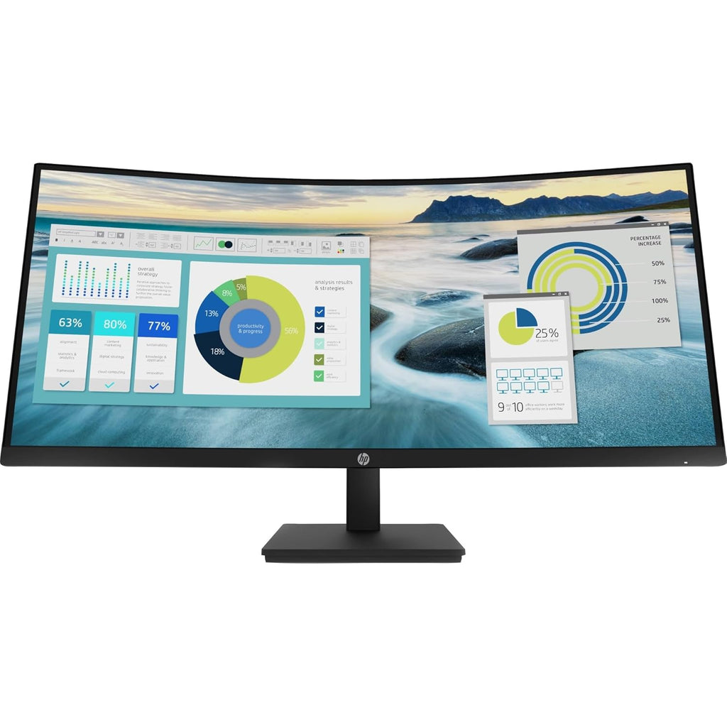 HP P34HC G4 34' WQHD Curved Screen Edge LED LCD Monitor - Vertical Alignment - 3440 x 1440 - 250 Nit - 100 Hz RR - HDMI - Display Port - Black