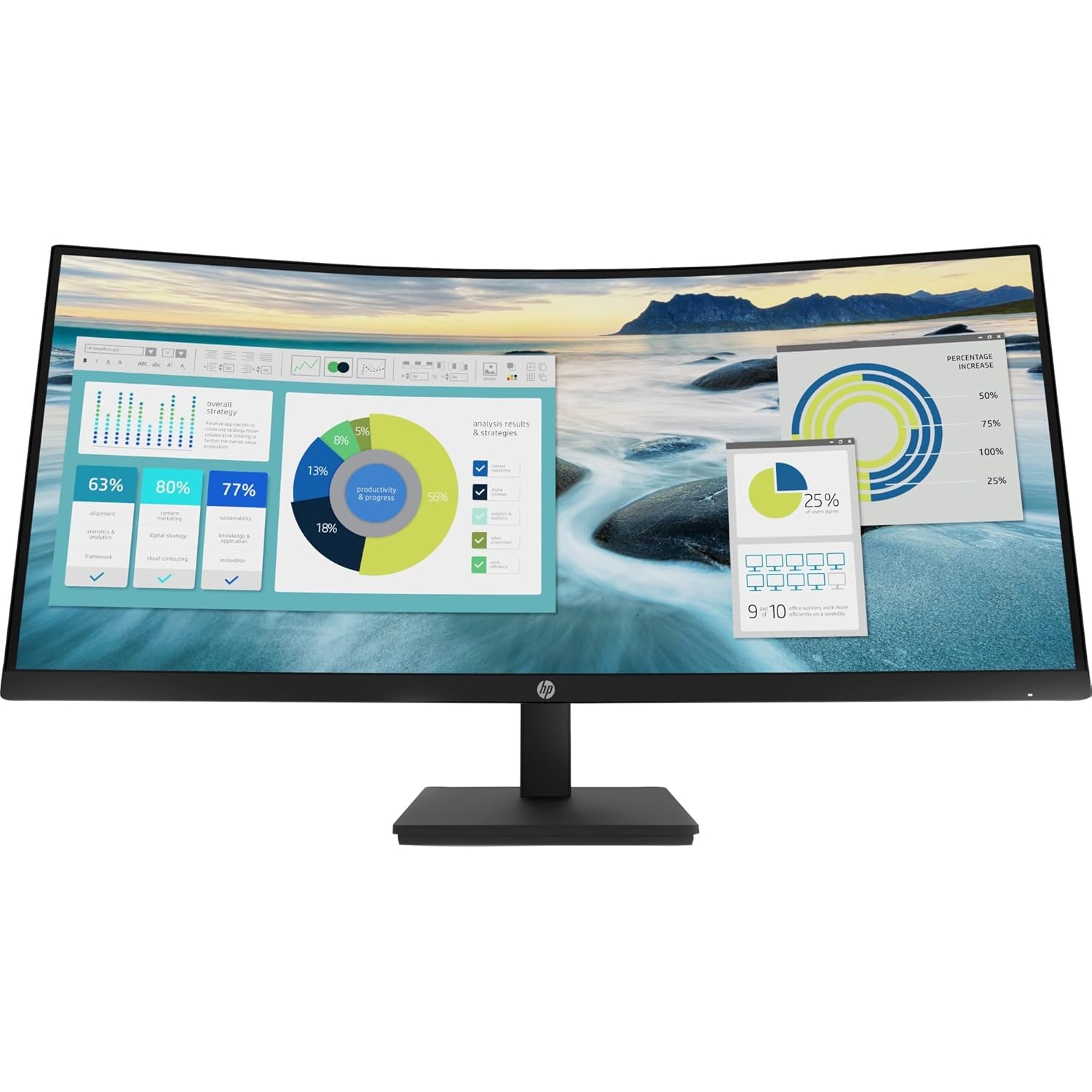HP P34HC G4 34' WQHD Curved Screen Edge LED LCD Monitor - Vertical Alignment - 3440 x 1440 - 250 Nit - 100 Hz RR - HDMI - Display Port - Black