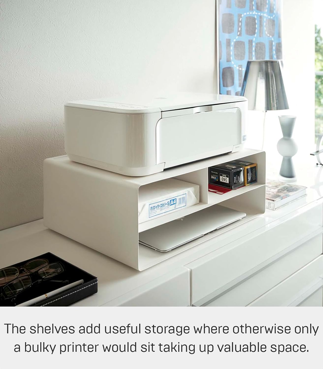 YAMAZAKI Home Desktop Printer Stand - Computer Accessory Office Organizer Steel One Size White