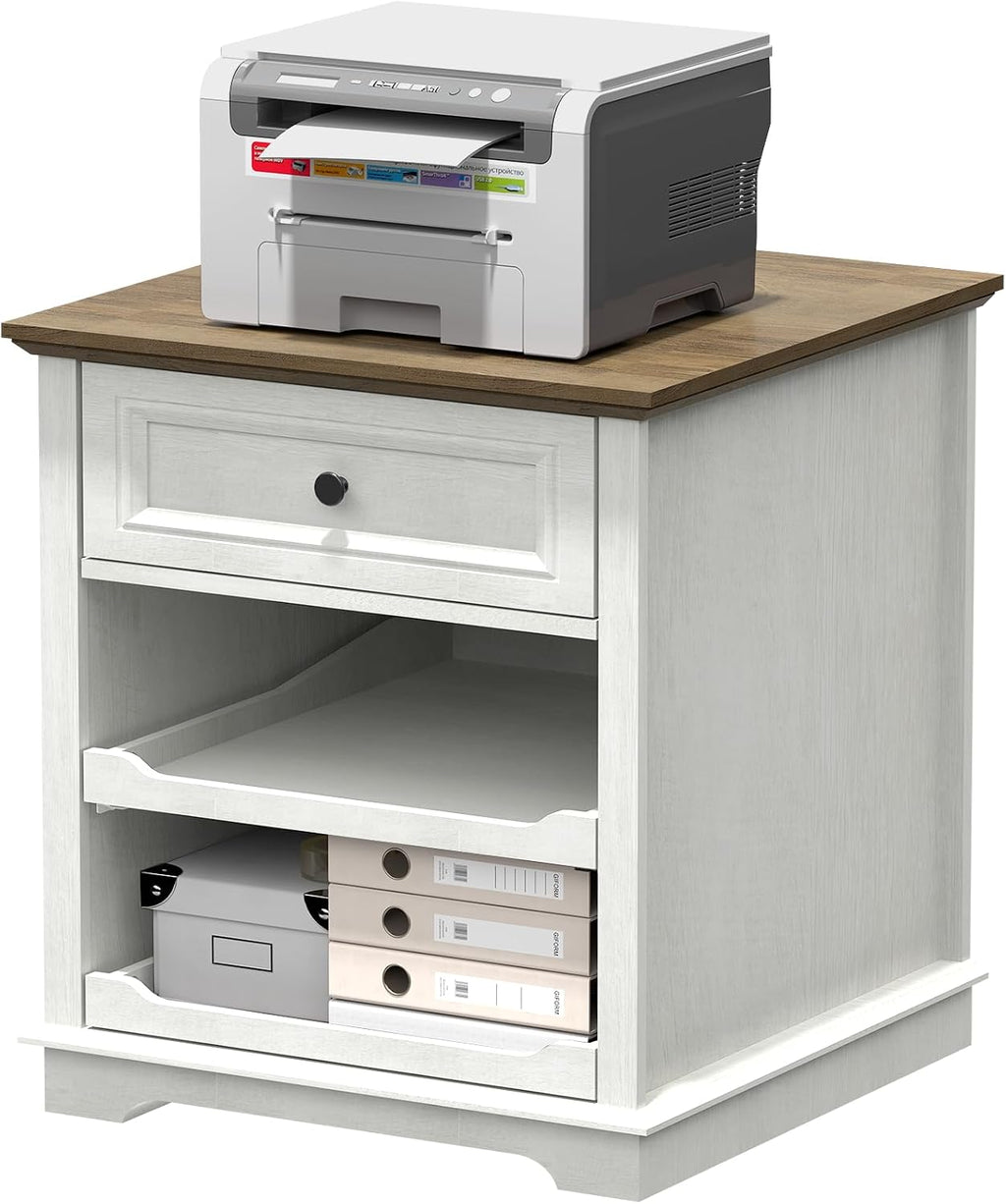 REDAYFUR Lateral File Cabinet 3 Drawer File Cabinet with Charging Station, Printer Stand with Open Adjustable Storage Shelves, Lateral Filing Cabinet for Home Office
