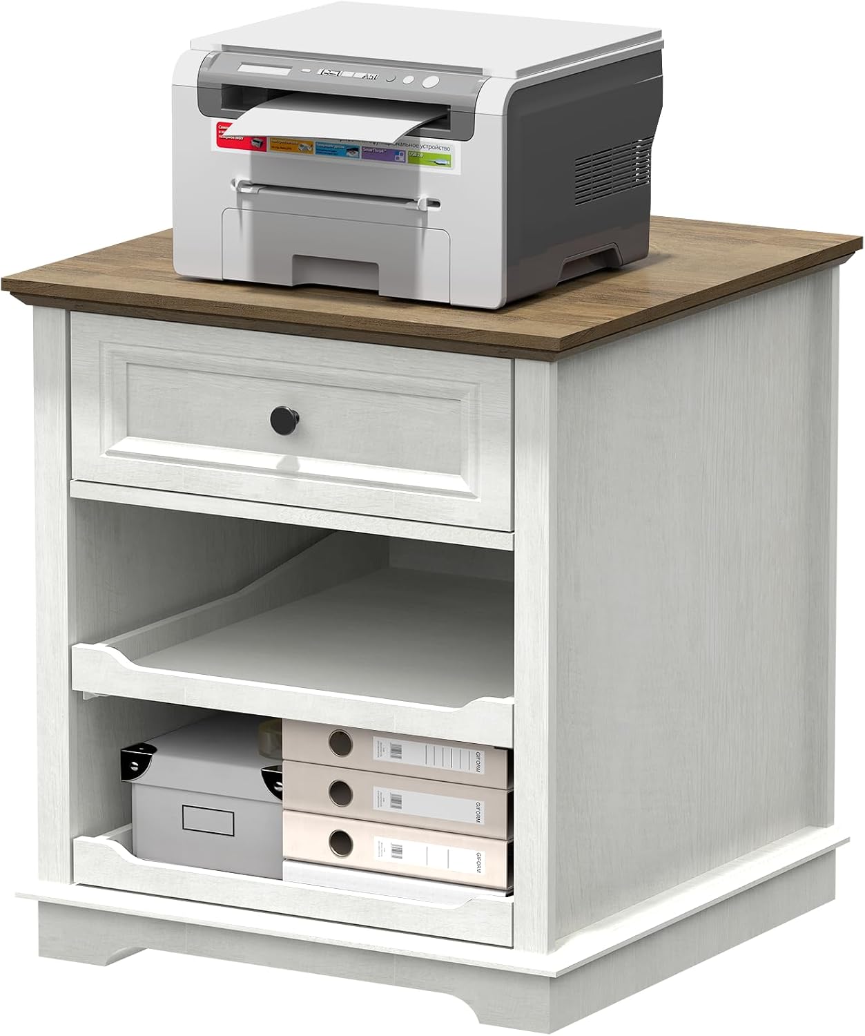 REDAYFUR Lateral File Cabinet 3 Drawer File Cabinet with Charging Station, Printer Stand with Open Adjustable Storage Shelves, Lateral Filing Cabinet for Home Office