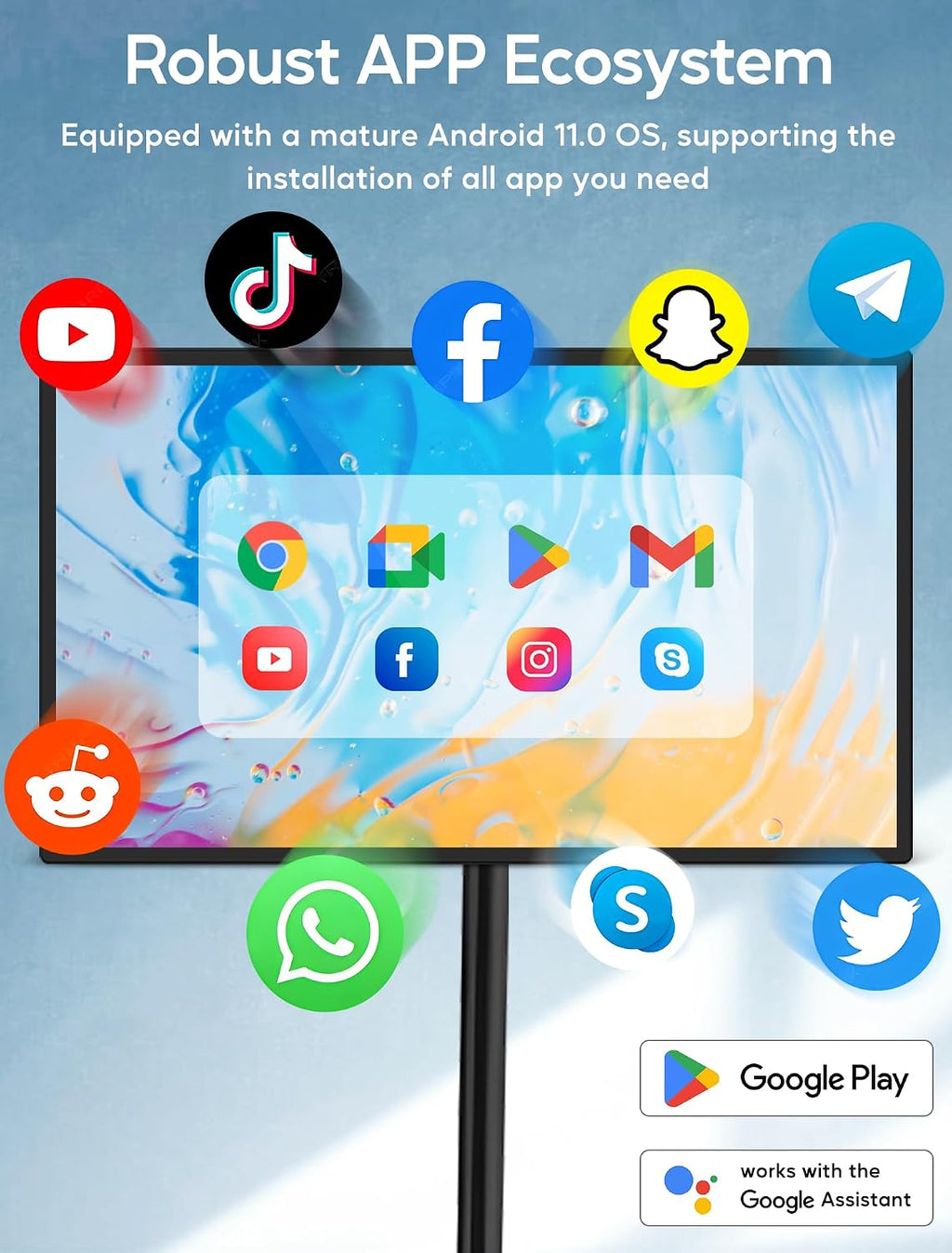15.6' Digital Signage with Battery, Capacitive Touchscreen Advertising Display, Commercial LCD Monitor with Stand, Auto Play, Wireless Screen Mirroring, Android 13, 2+32GB, Black