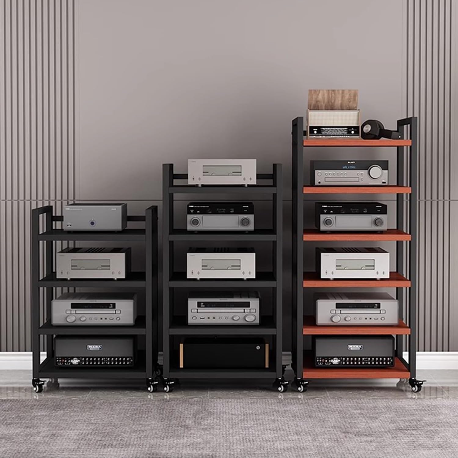 6 Tier Audio Rack Tower, Heavy-Duty AV Media Stand, Adjustable Shelves, Media Storage Cabinet for Amplifier, Record Players, Audio-Visual Equipment(Black)