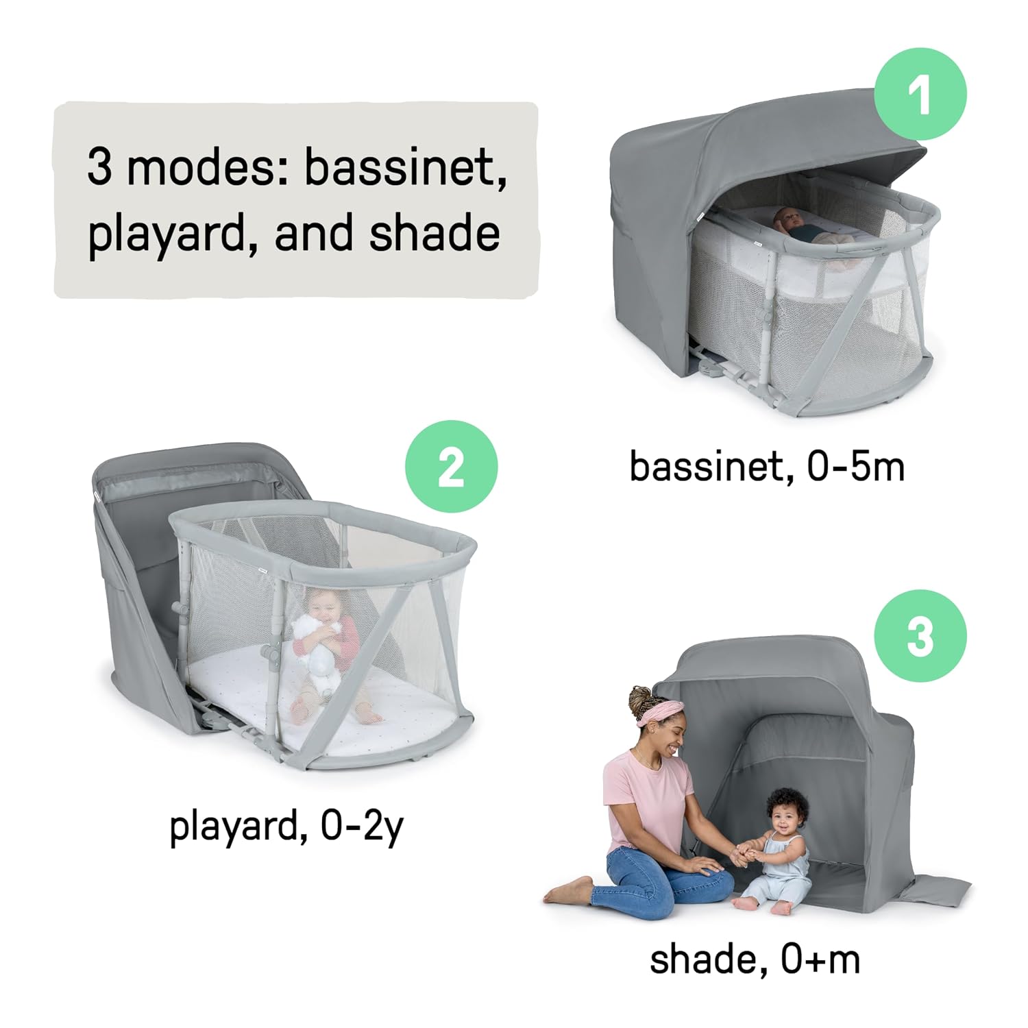 Ingenuity Dream Retreat 3-in-1 Portable Bassinet & Playard, Easy 3-Step Fold, Includes Indoor Outdoor UPF 50+ Light Blocking Shade, Mattress, & Sheet, 0-36 Months - Neutral