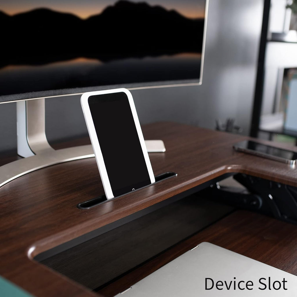 VIVO 36 inch Height Adjustable Stand Up Desk Converter, V Series, Quick Sit to Stand Tabletop Dual Monitor Riser Workstation, Dark Walnut Top, Black Frame, DESK-V000VD