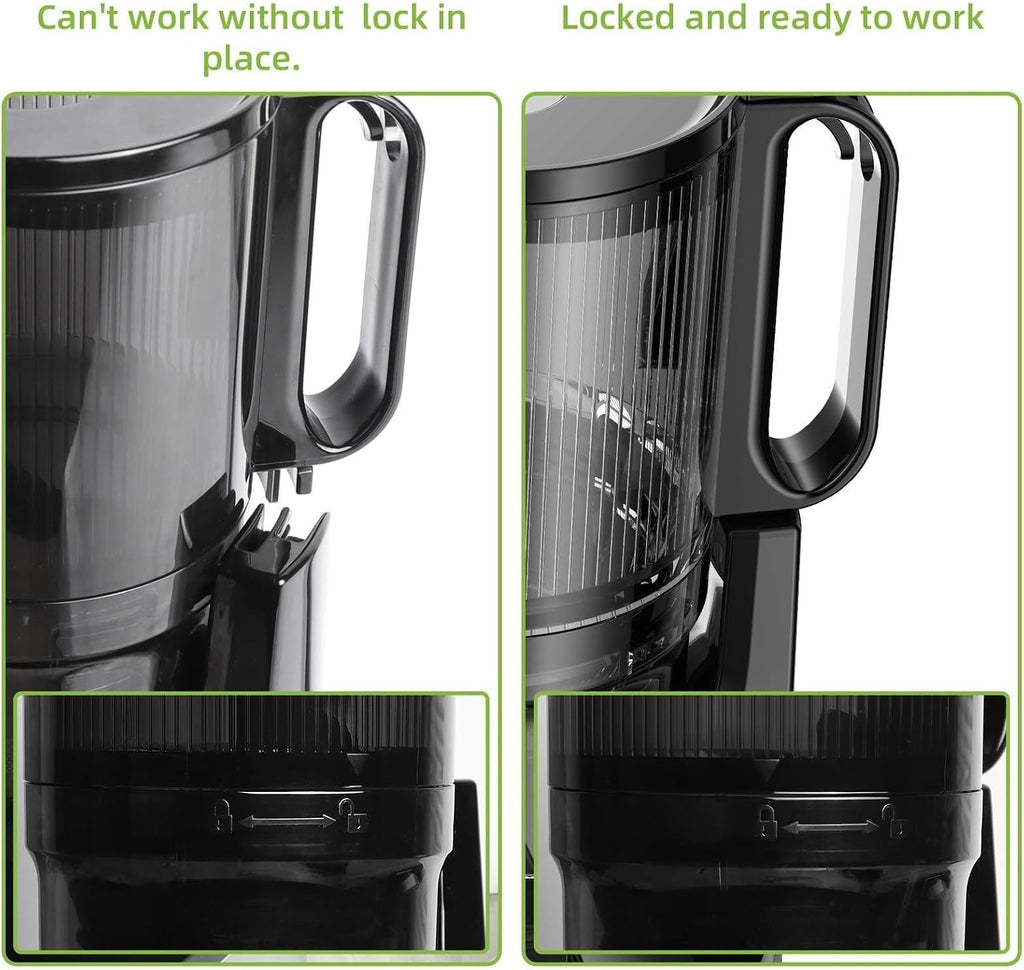 Masticating Juicer with 130mm Feed Chute, 250W Cold Press Juicer, 1.6L Capacity, Slow Juicer for Whole Fruits & Vegetables, Easy to Clean, Grey