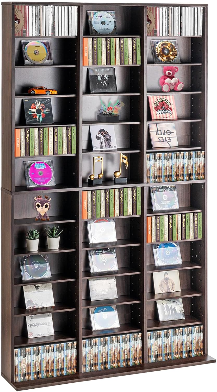 VEVOR Media Storage Cabinet, Adjustable DVD Cabinet, CD Storage, Protects & Organizes Music, Movie, Video Games or Memorabilia Collections-Espresso
