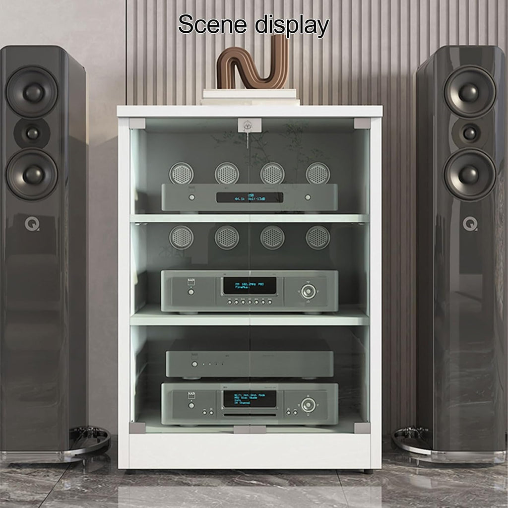 Media Storage Cabinet, Modern AV Cabinet with Glass Doors, Heavy Duty Audio Component Rack, Audio Stand Perfect for DVD Players/Game Console/TV Box(80cm/31.4in)
