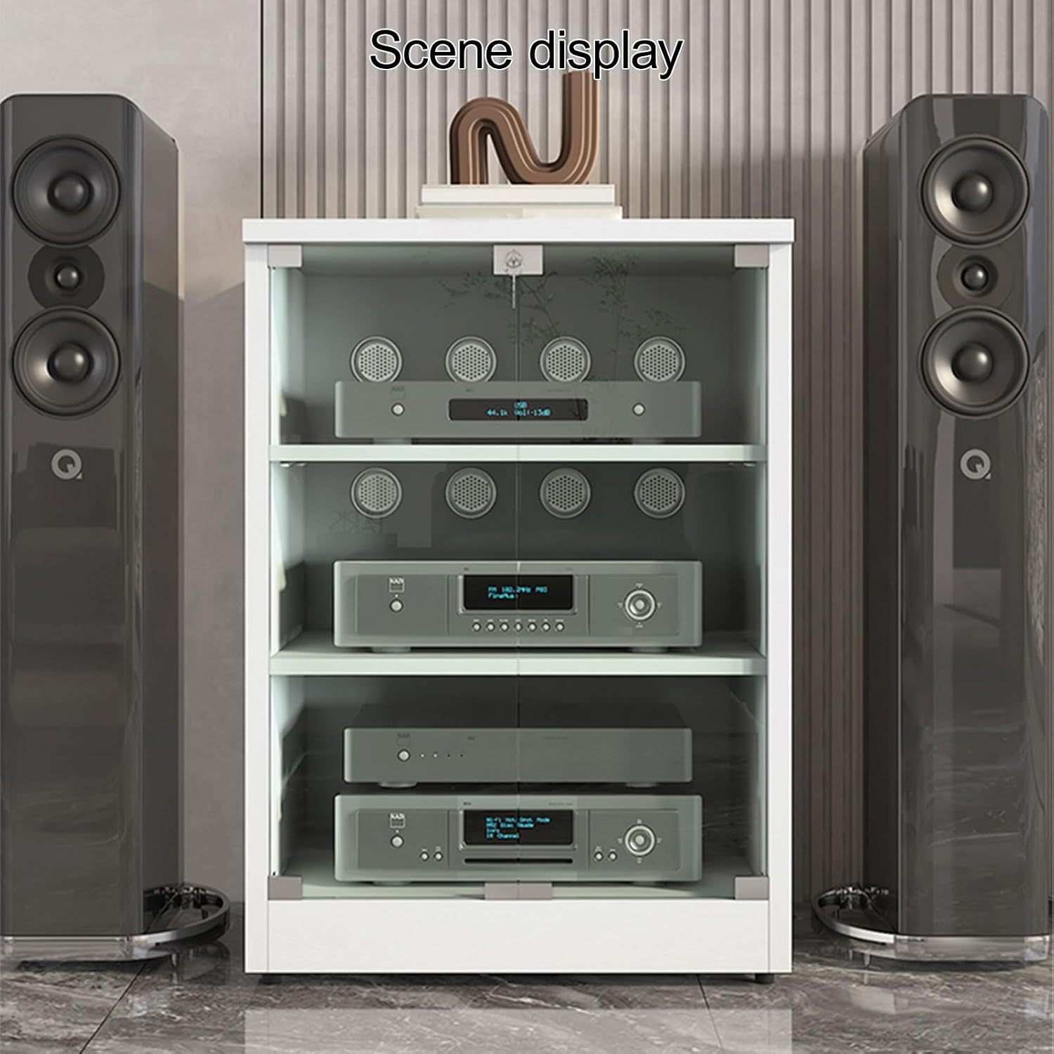 Media Storage Cabinet, Modern AV Cabinet with Glass Doors, Heavy Duty Audio Component Rack, Audio Stand Perfect for DVD Players/Game Console/TV Box(80cm/31.4in)