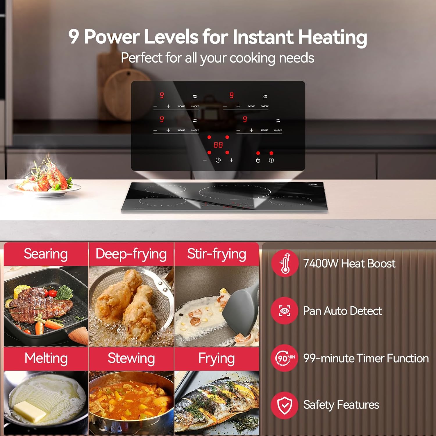 30 Inch Induction Cooktop with 4 Boost Burner & 32 inch Workstation Kitchen Sink