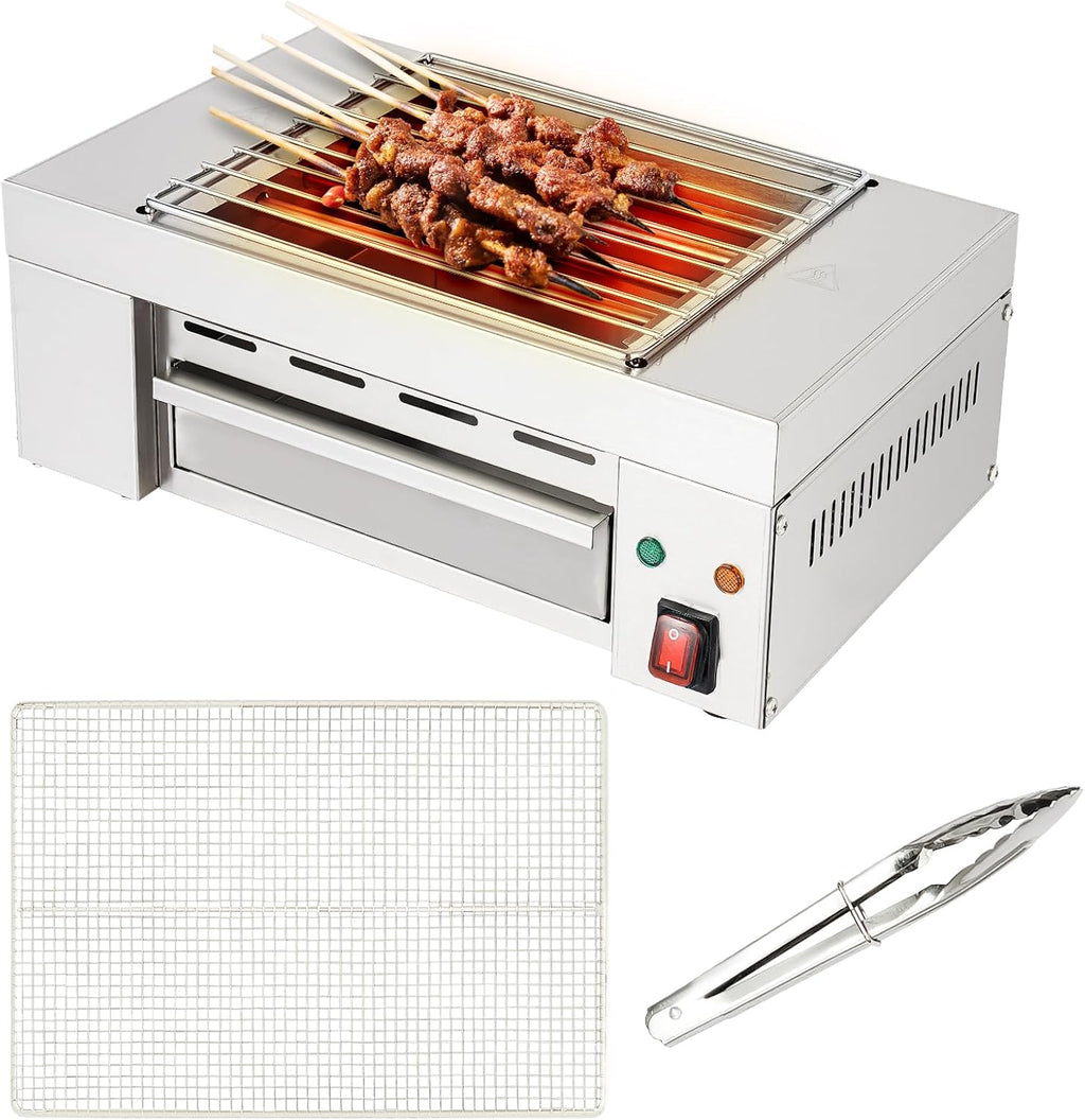 1500W Electric Indoor Searing Grill Commercial Korean BBQ Grill with Removable Grill Mesh & 5 Heating Tubes Barbecue Clip, Indicator Light for Cafe Restaurant Party Buffet(32-446 ° F)