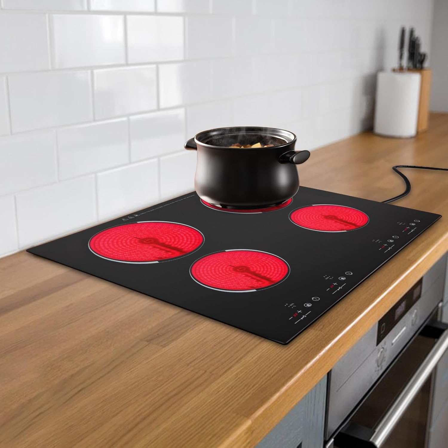 Built-in 4 Burners Electric Stove Electric Cooker Hob Cooktop, 3000W Power, 9 Heat Settings, Sensor Touch 110V