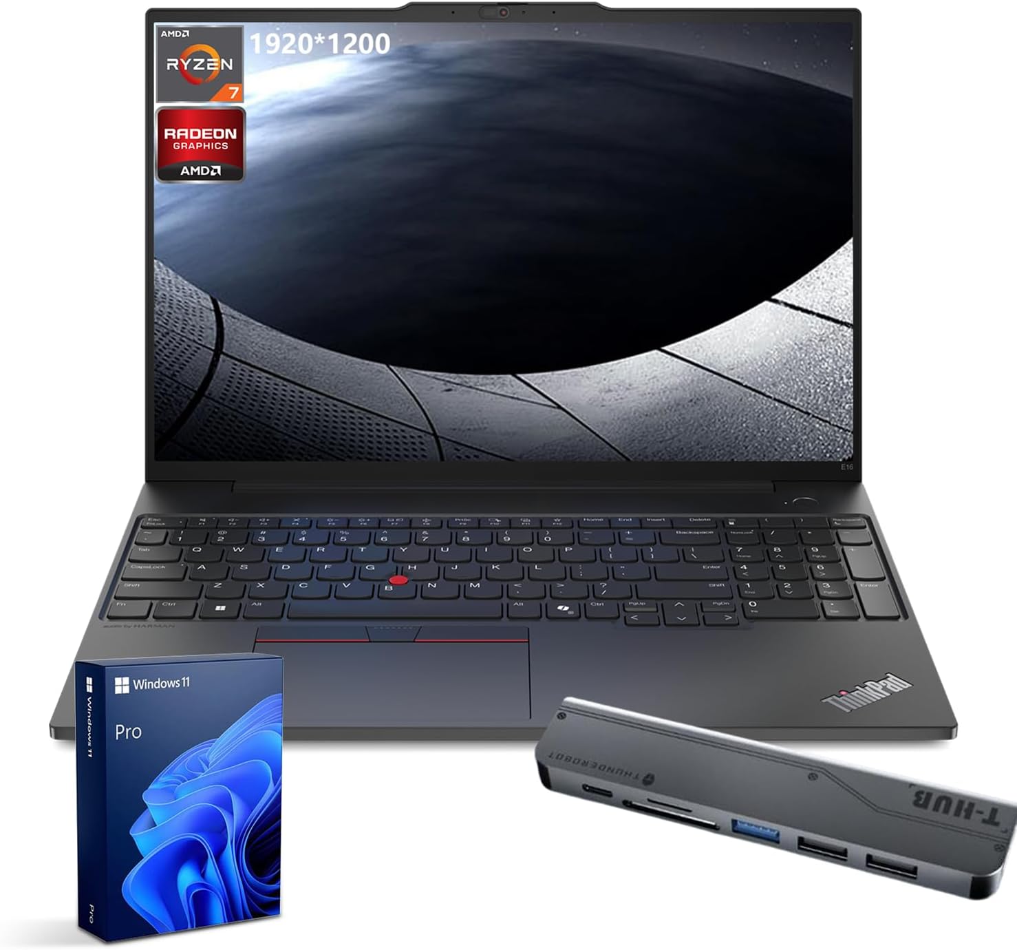 Lenovo ThinkPad E16 Gen 2 Business Laptop, 16' FHD+ Display, AMD Ryzen 7 7735U, 32GB DDR5 RAM, 1TB SSD, Fingerprint, Backlit, Wi-Fi 6, Windows 11 Pro, Bundle with Thunderobot 7-in-1 USB-C Hub