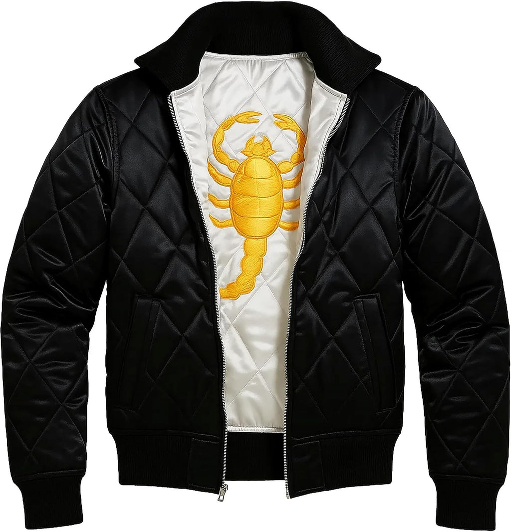 SKY-SELLER Mens Motorcycle Driver Gosling Scorpio Logo Bomber Satin Jacket - Lightweight Jacket For Men