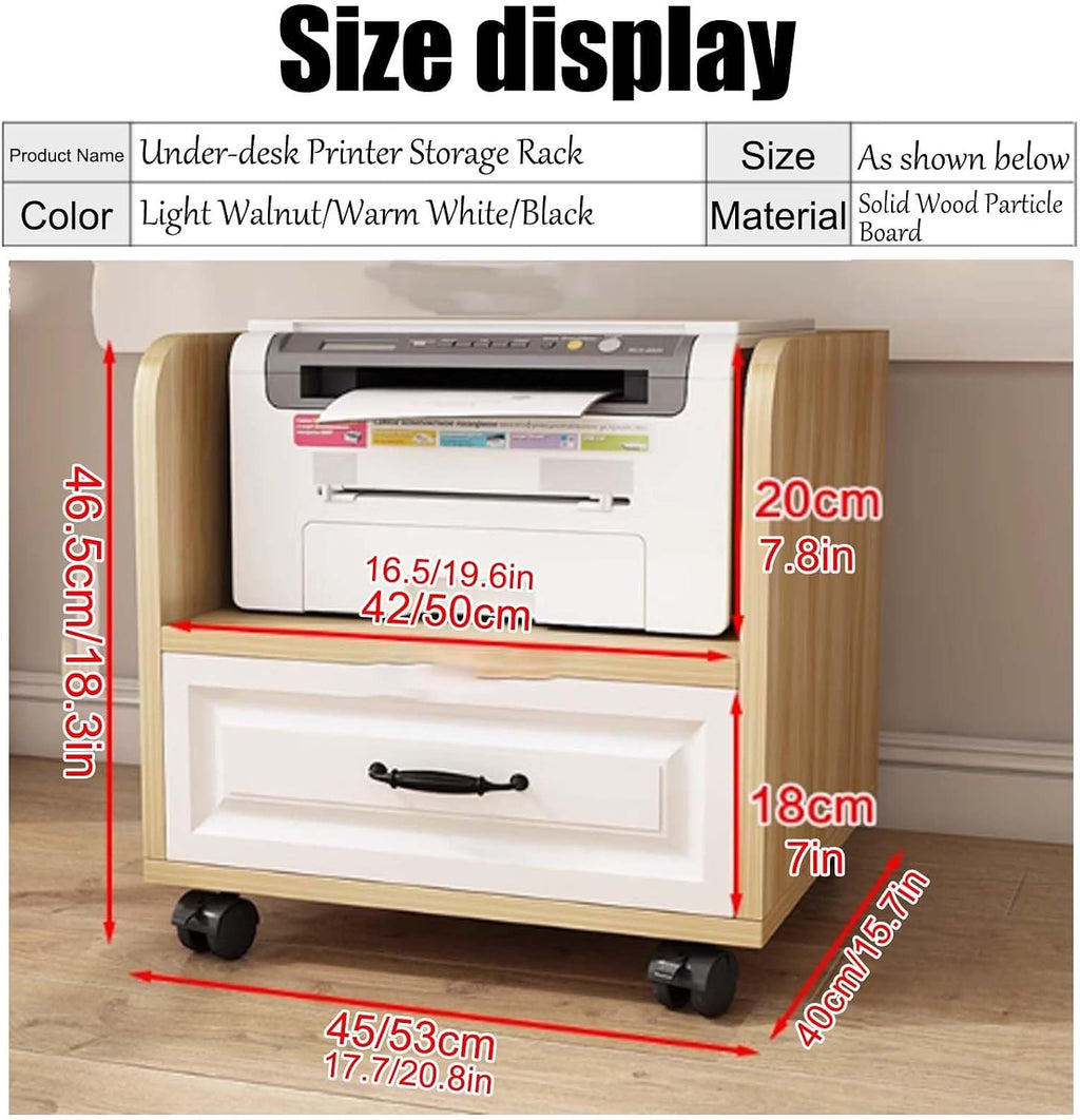 Computer Tower Storage Cabinet,PC Stand With Lockable Wheels，Mobile Printer Stand, Wooden Printer Cart，Office Printer Table, 3D Printer Stand, For Office Home Kitchen(Light walnut,45cm/17.7in