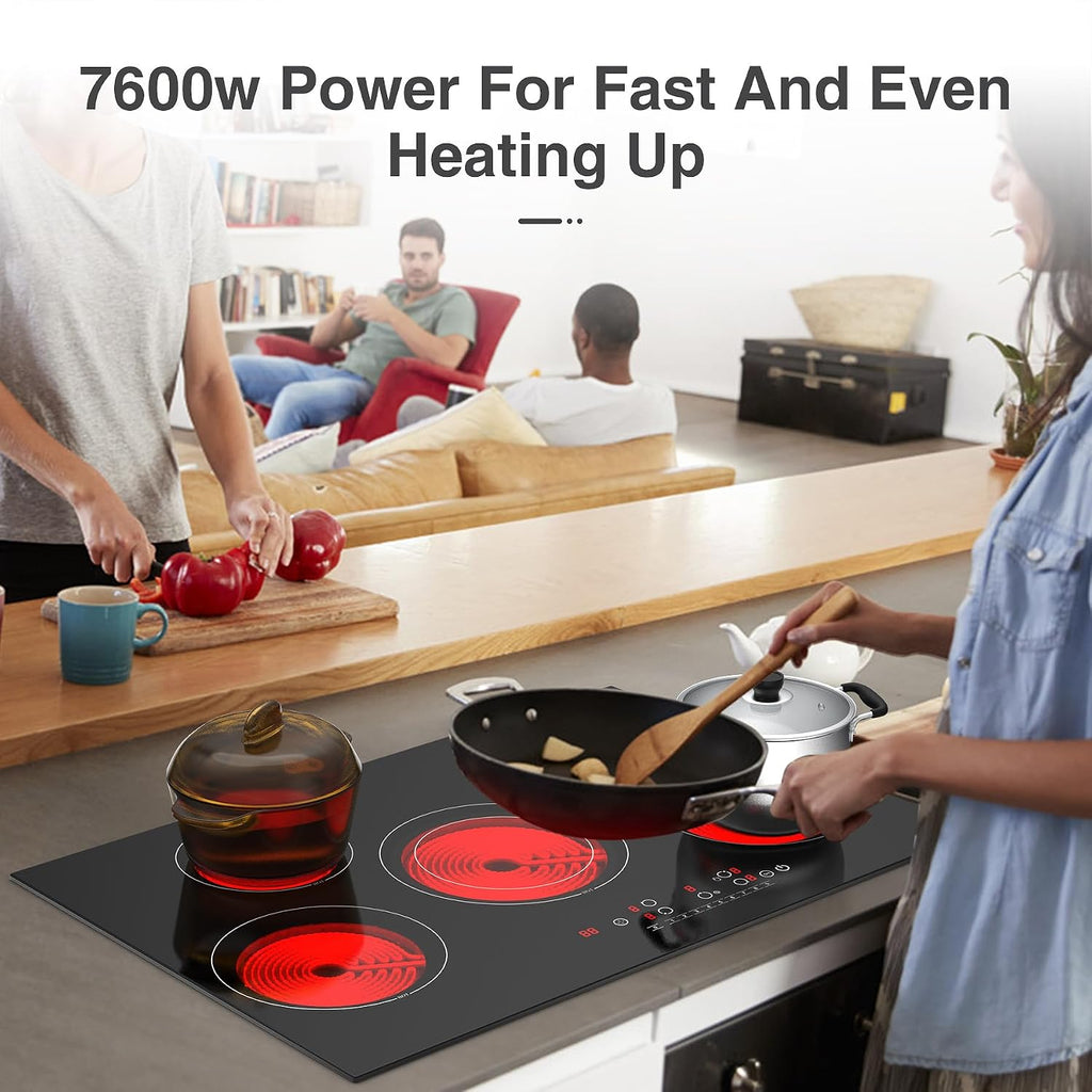 VBGK Electric cooktop 30 inch, 5 burner Electric Stove Built-in and Countertop Stove Top, LED Touch Screen,9 Heating Level, Timer & Kid Safety Lock, 240V 30 inch cooktop