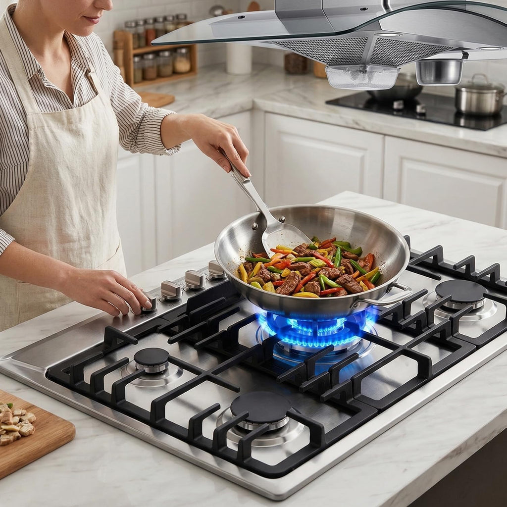 Gas Cooktop 30 Inch, Stainless Steel 5 Burners Gas Stovetop Built-in LPG/NG Convertible Gas Cooktop Dual Fuel Sealed Gas Stove