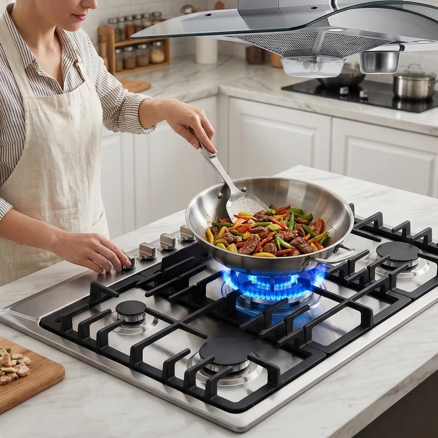 Gas Cooktop 30 Inch, Stainless Steel 5 Burners Gas Stovetop Built-in LPG/NG Convertible Gas Cooktop Dual Fuel Sealed Gas Stove