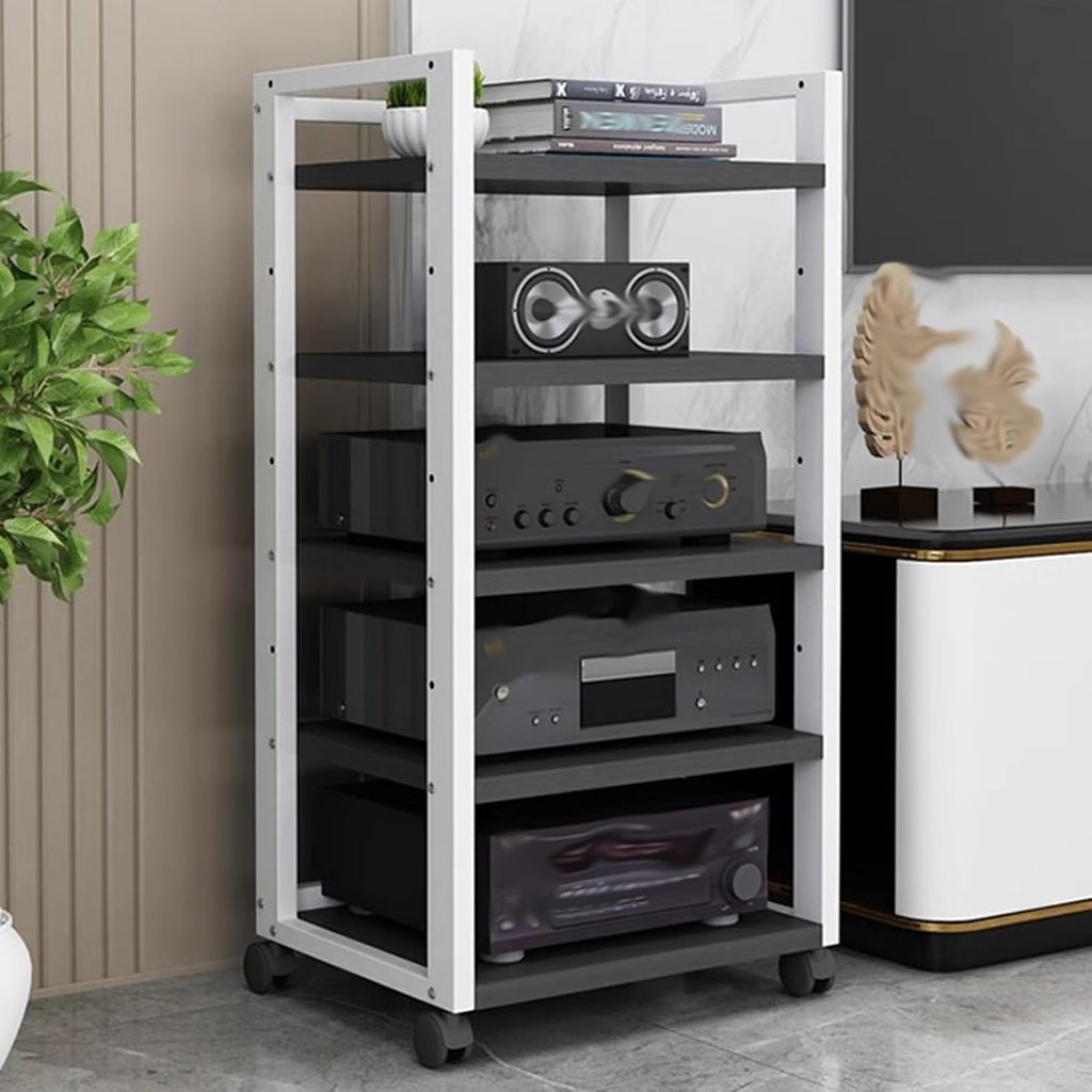 Large Capacity Vintage Stereo Console, Adjustable Outdoor 5-Tiers Audio Video Equipment Rack, Mobile Multi-Layer Commercial AV Media Stand/Bookshelf (Size : Style D)
