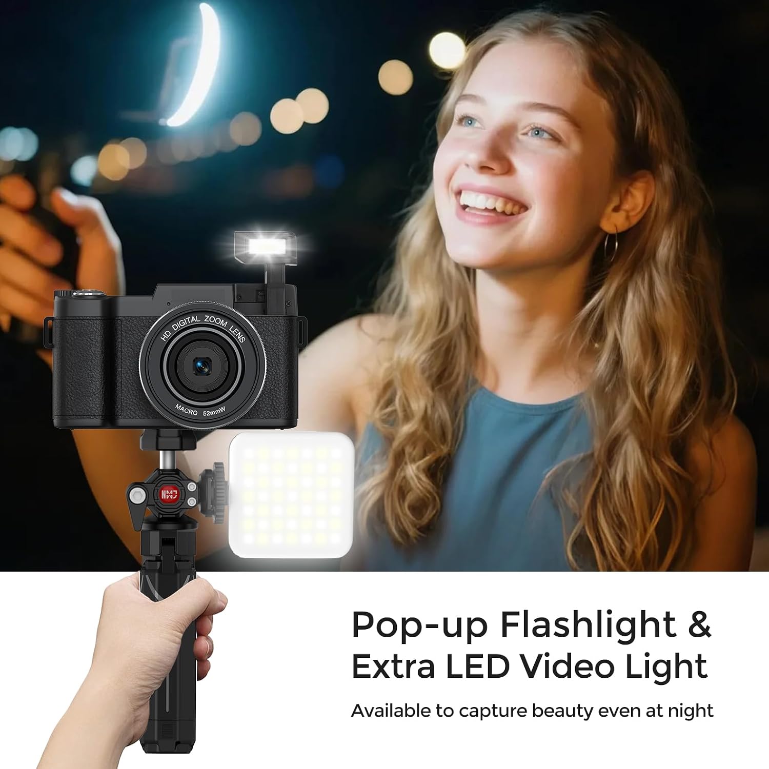 5K Vlogging Camera with WiFi 64MP 4K Digital Camera for Photography Vlog Camera with Flip Screen Video Camera for YouTube with Selfie Light, Desk Tripod, Batteries