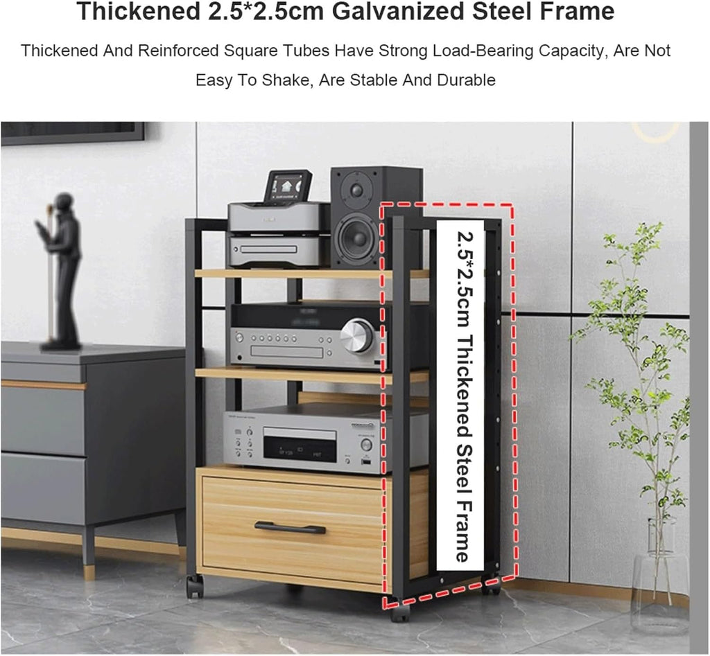 Audio Rack 2/3/4 Tier Stereo Rack Audio Equipment Rack Audio Open Rack Cabinet Wooden with Drawer AV Stand with Adjustable Shelves(Natural,58.5cm)