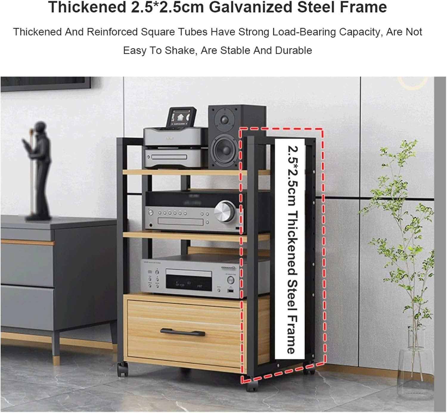 Audio Rack 2/3/4 Tier Stereo Rack Audio Equipment Rack Audio Open Rack Cabinet Wooden with Drawer AV Stand with Adjustable Shelves(Natural,79cm)