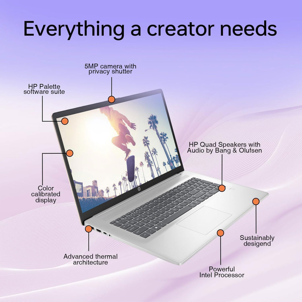 HP Essential Laptop, 17.3' FHD Display, Intel Core i5-1334U, 32GB RAM, 2TB PCIe M.2 SSD, Wi-Fi 6, Webcam, Backlit Keyboard, Windows 11 Home, Silver