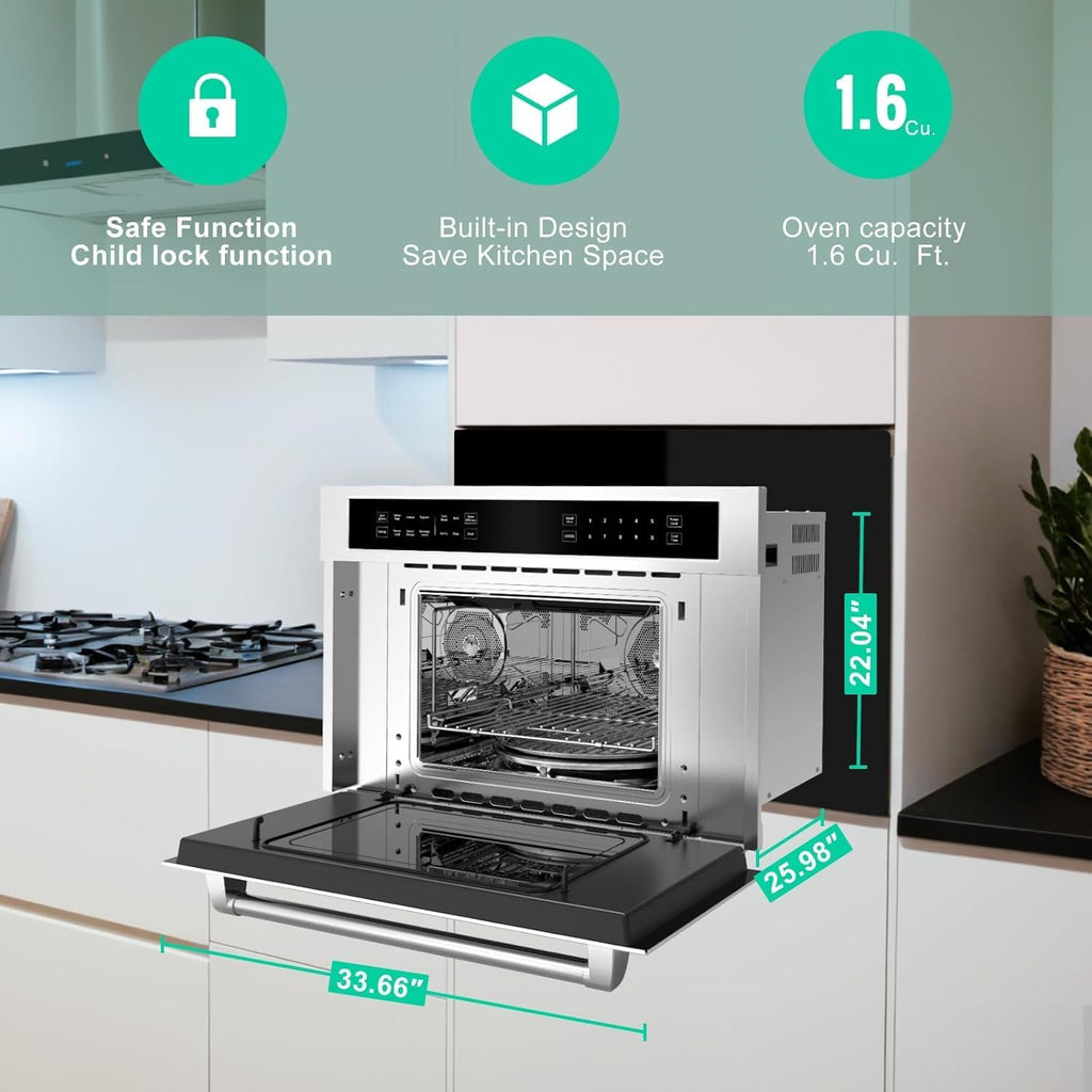 GarveeHome 30 ft Microwave Convection Oven, 1.6 Cu Ft Built In Microwave Oven with Air Fryer-Child Safety Lock-Drop Down Door, 1700W Touch Control-Multiple Cooking Modes, Ideal for Modern Kitchens