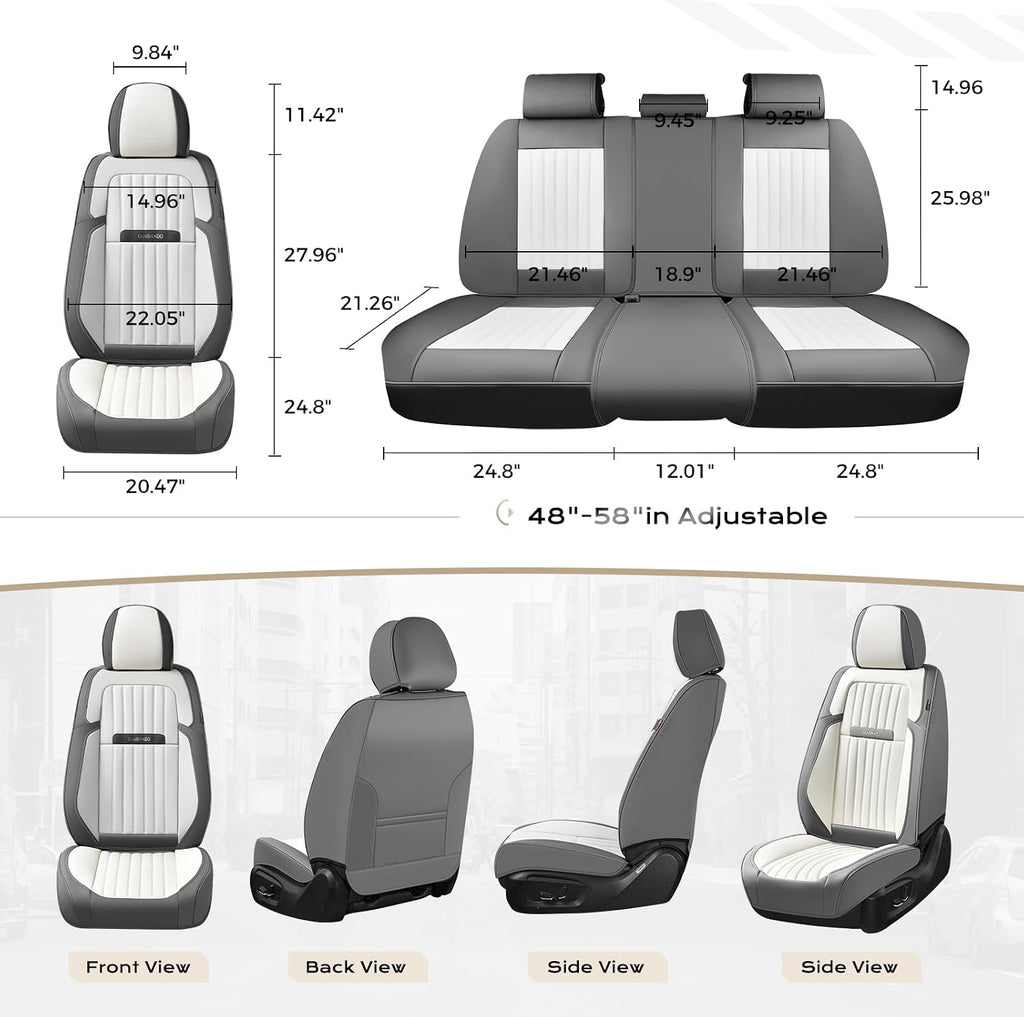 Coverado Car Seat Covers Full Set, Seat Covers for Cars, Car Seat Cover, Car Seat Protector, Leather Car Seat Cushion, Waterproof Car Seat Covers Front Seats and Back Fit for Most Cars(Gray&White)
