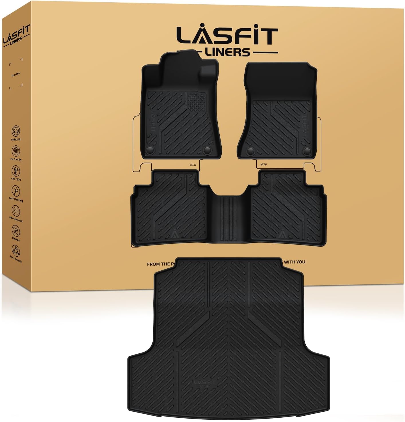 LASFIT Floor Mats & Cargo Mat for Nissan Altima 2026 2025 2024 2023 2022 2021 2020 2019, Custom Fit All Weather TPE Floor Liners Full Set Car Mats & Trunk Mat Accessories,Black
