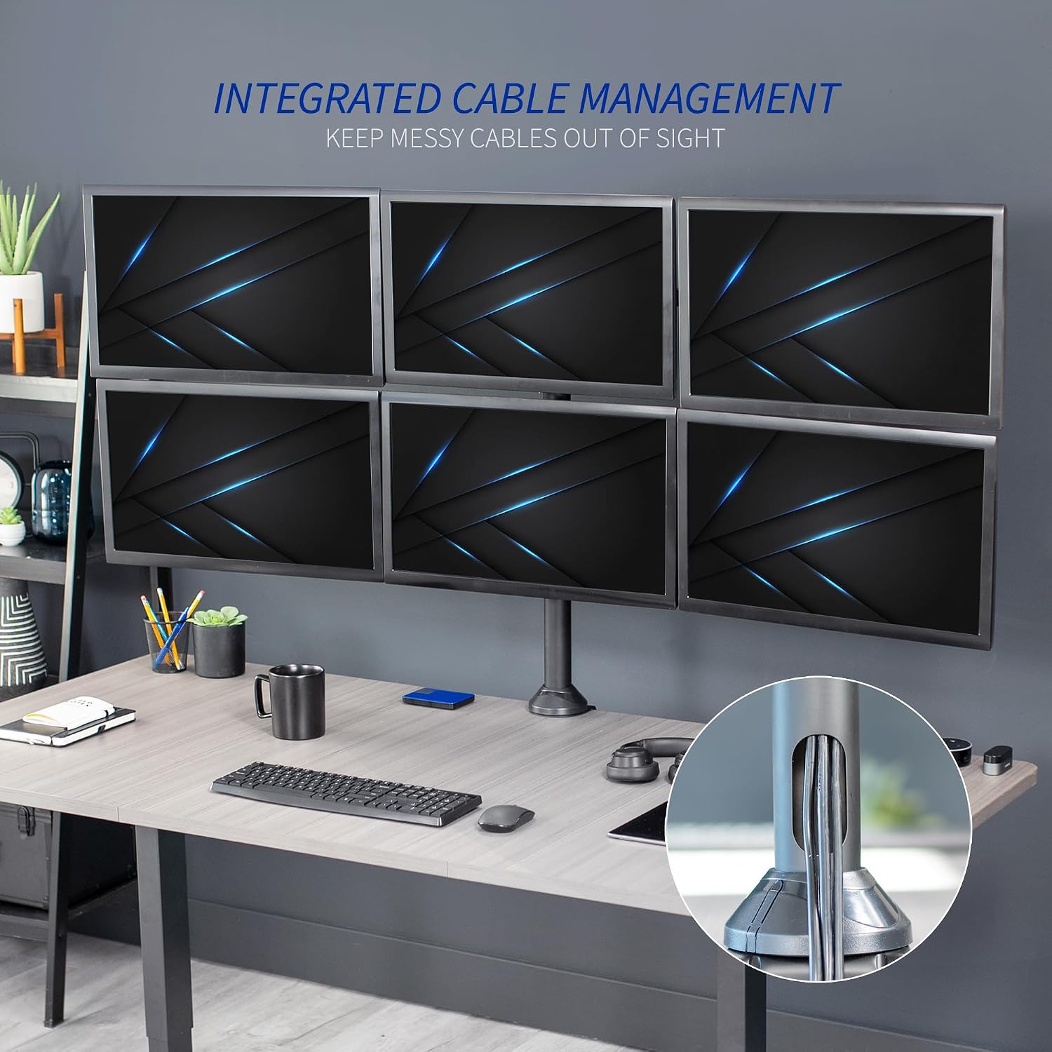 VIVO Steel Hex Monitor 23 to 32 inch LED LCD Clamp-on Desk Mount, Heavy Duty Articulating VESA Computer Stand, Holds 6 Screens, Fully Adjustable for Home Office Workstation, Black, STAND-V106A
