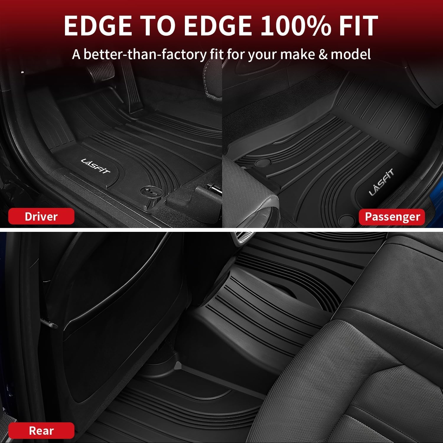 LASFIT Floor Mats for Hyundai Elantra 2026 2025 2024 2023 2022 2021 (Only Fit Gas & Automatic) & Elantra N 2022-2026 (Only Fit Automatic) Custom Fit TPE All Weather Floor Liners Car Mats, Black
