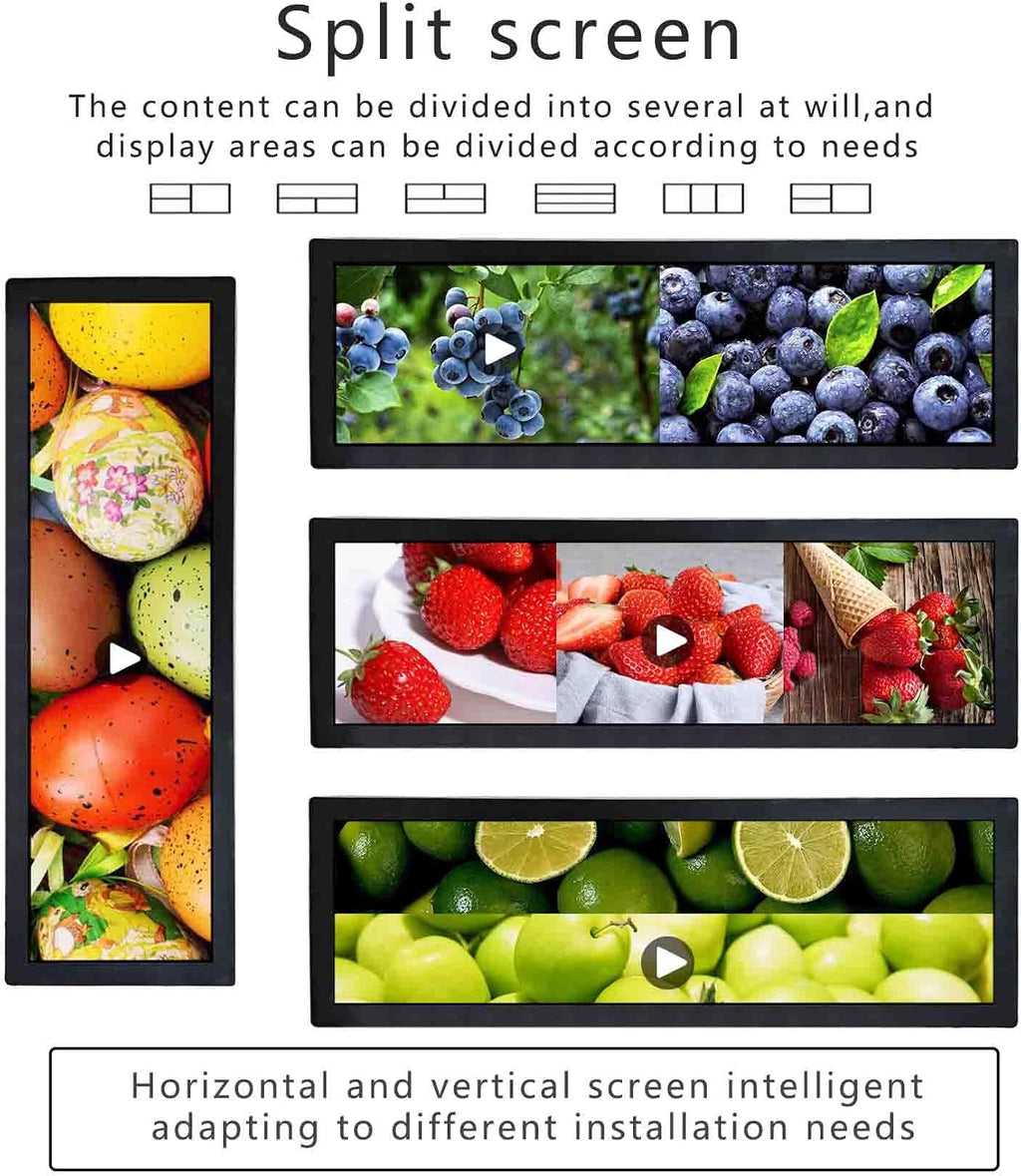 VSDISPLAY 28.6 Inch Digital Signage Commercial Display Advertising LCD Monitor Android7.1 IPS Screen 1920x540 for Store Supermarket Exhibition Marquee Display