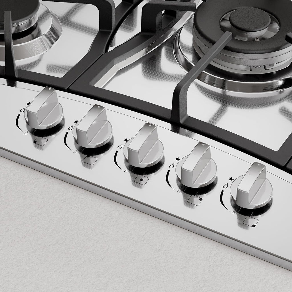 Empava 30' Gas Cooktop with 5 Italy Sabaf Sealed Burners NG/LPG Convertible Stainless Steel in Black Model 2020, 30 inches