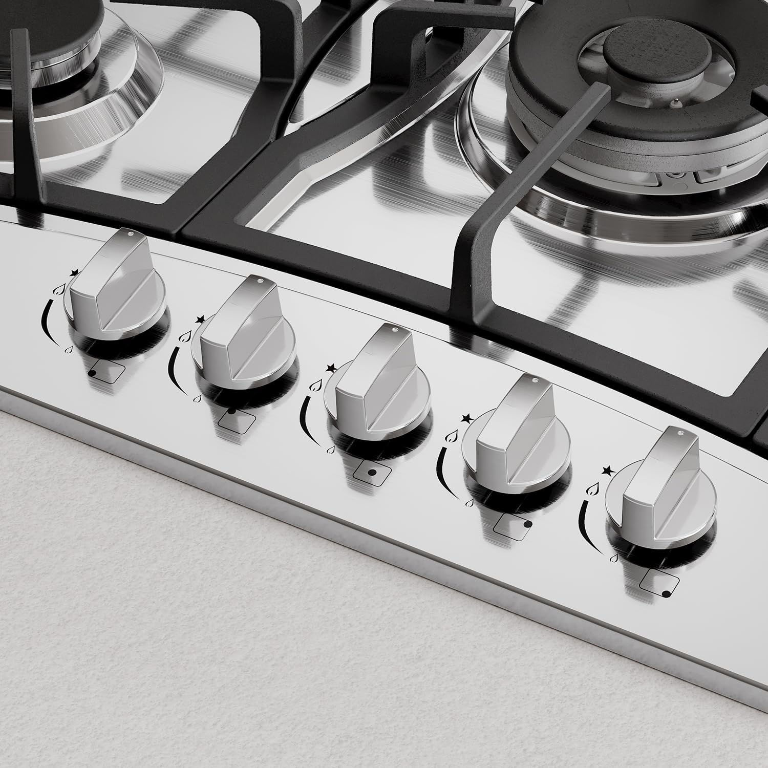 Empava 30' Gas Cooktop with 5 Italy Sabaf Sealed Burners NG/LPG Convertible Stainless Steel in Black Model 2020, 30 inches