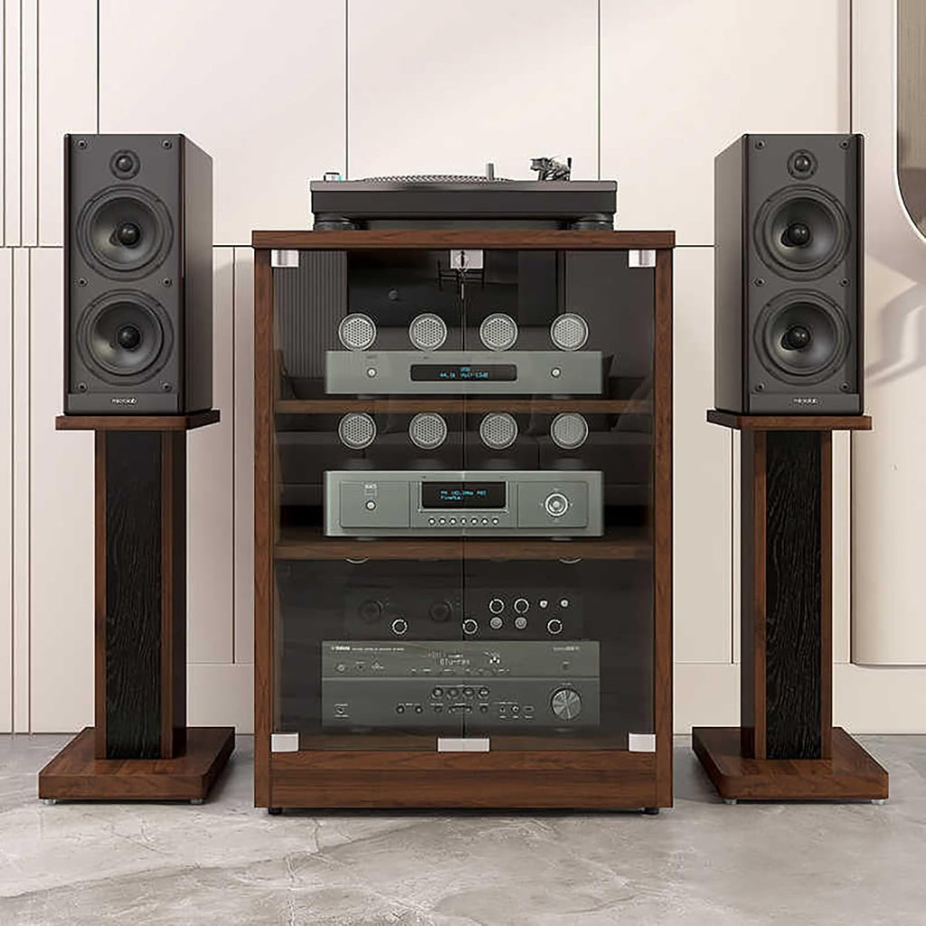Media Cabinet AV Media Stand Stereo Cabinet with Adjustable Shelves Tempered Glass Doors and Cable Management, for Entertainment Stereo Racks Component(Black,60cm/23.6in)