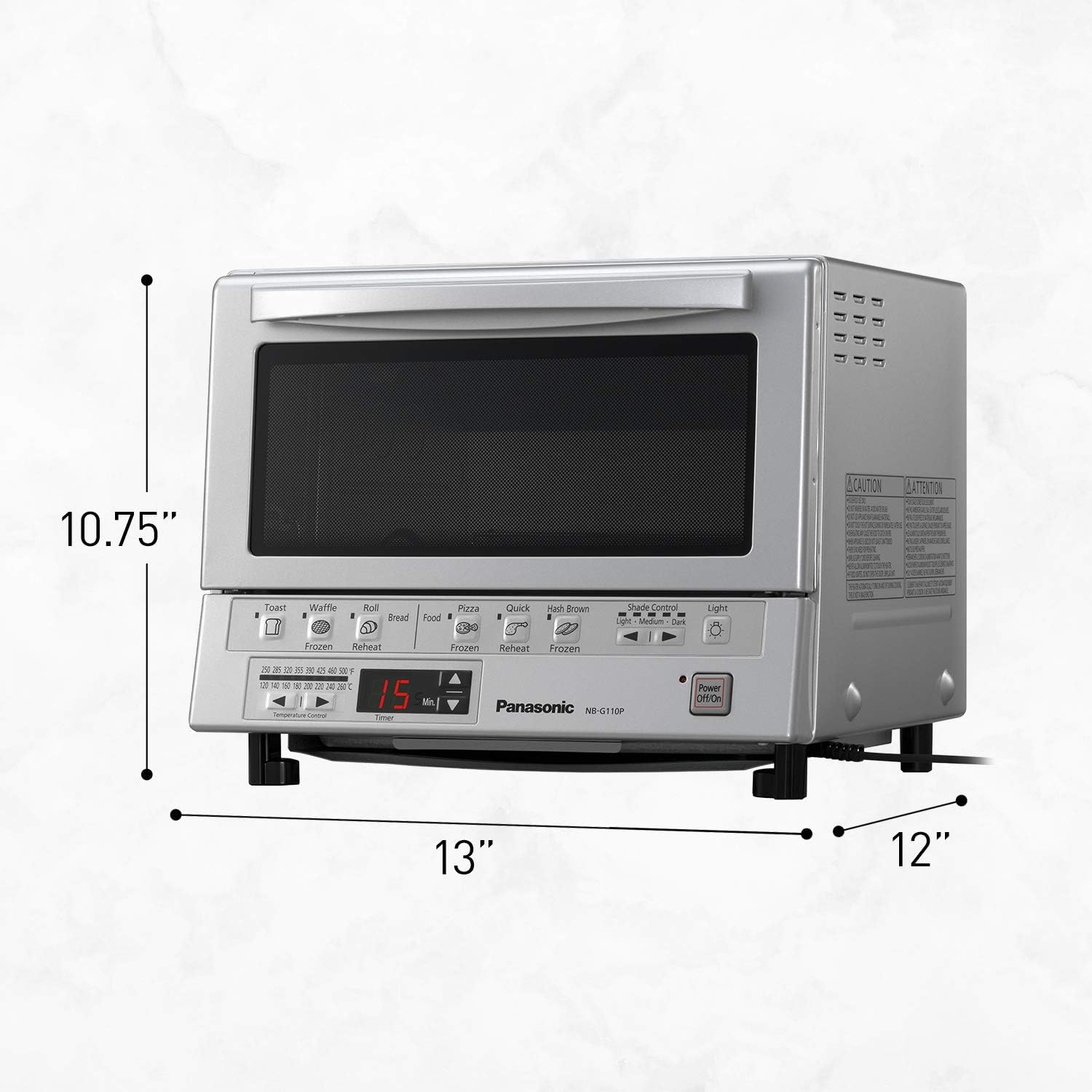Panasonic FlashXpress Compact Toaster Oven with Double Infrared Heating, Crumb Tray and 1300 Watts of Cooking Power - 4 Slice Countertop Toaster Oven - NB-G110P (Stainless Steel) (Renewed)