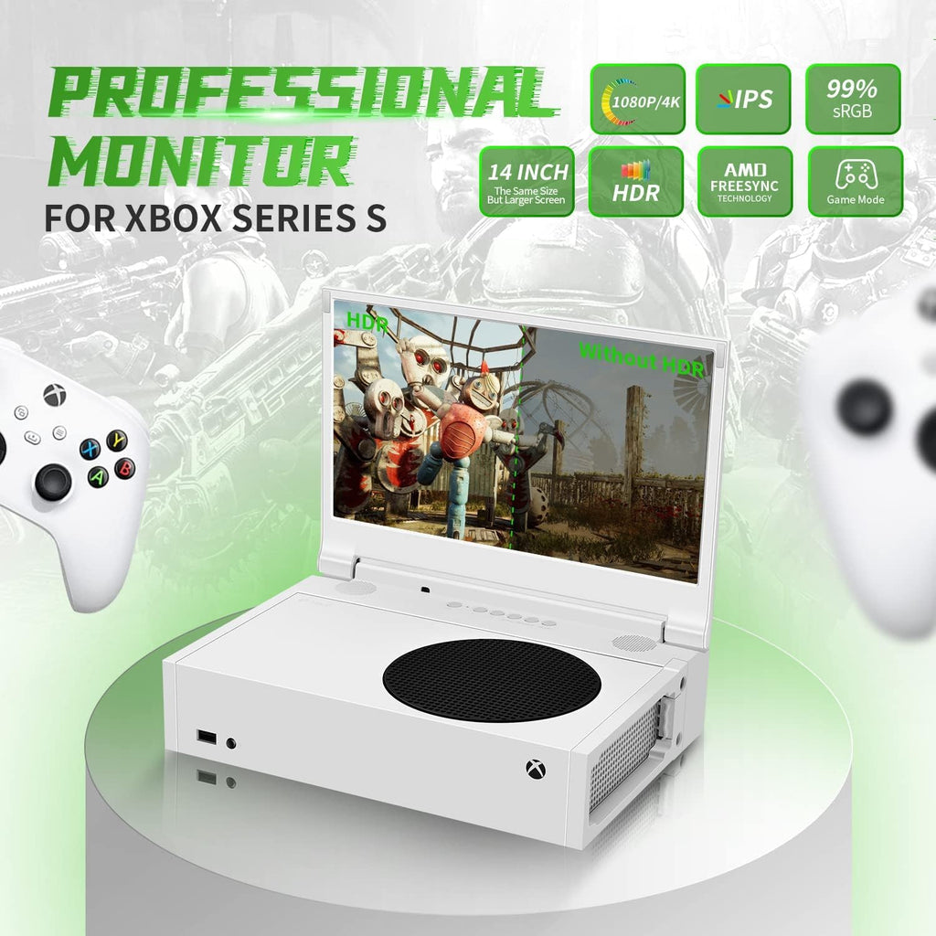 G-STORY 14'' Portable Monitor for Xbox Series S, 1080P Portable Gaming Monitor IPS Screen for Xbox Series S（not Included） with Two HDMI, HDR, Freesync, Game Mode, Travel Display for Xbox Series S