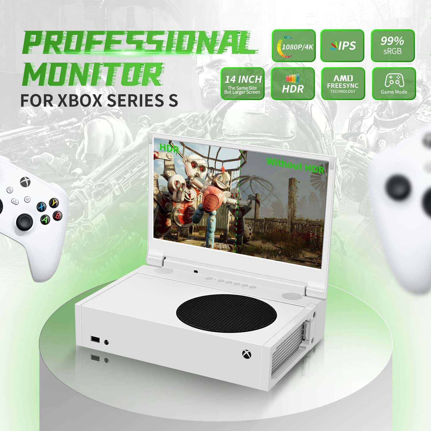 G-STORY 14'' Portable Monitor for Xbox Series S, 1080P Portable Gaming Monitor IPS Screen for Xbox Series S（not Included） with Two HDMI, HDR, Freesync, Game Mode, Travel Display for Xbox Series S