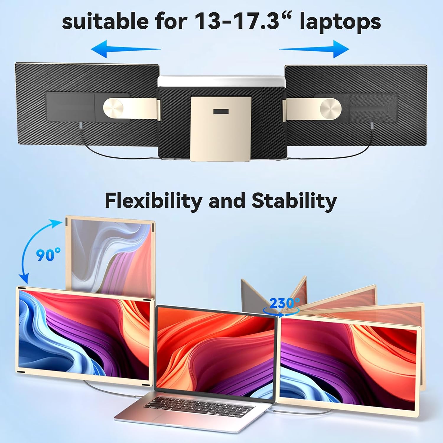 Laptop Screen Extender,15.6' Portable Monitor, FHD 1080P Ultra-Slim Travel Monitor with Speakers, Triple Display Extension, Compatible with 13-17.3' Laptops