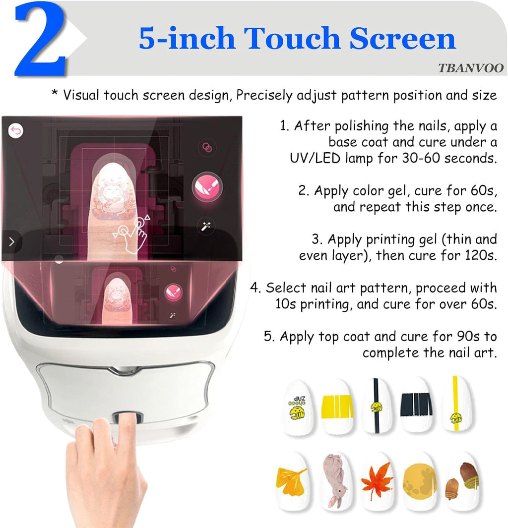 Nail Printer Nail Art Machine, Portable 3D Nail Painting Machine, DIY Nail Printer Control for Commercial Usage Nail Salon for Cute Girls Women