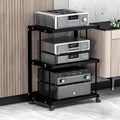 Black AV Cabinet with Movable Media Storage, Audio-Video Tower Stand, Stereo Rack for Home Theater, Wood Media Stand, 50x40x70cm, Perfect for Organizing Audio Equipment