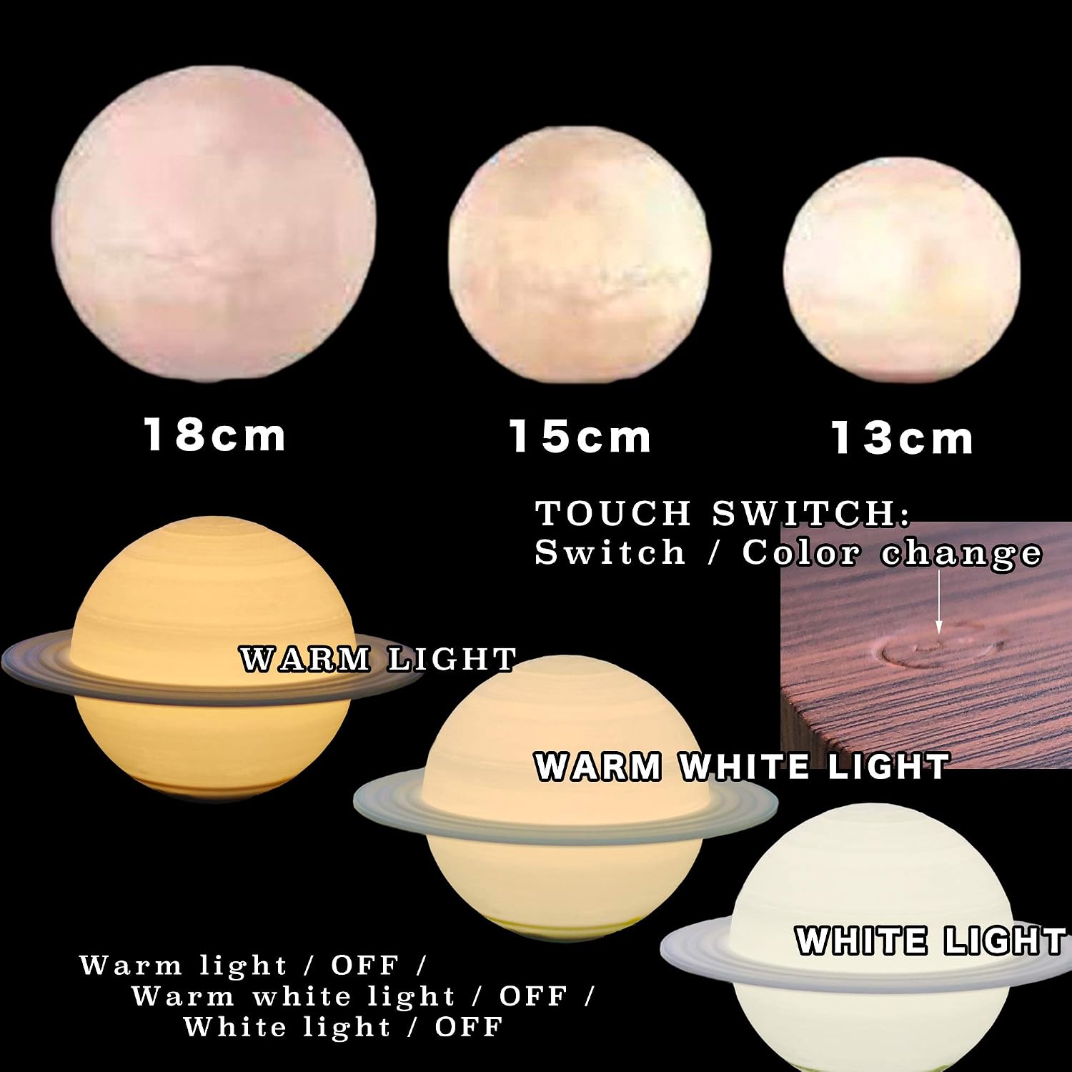 Night Light Moon Light Magnetic Floating Planet Lamp Interior 3D Print LED Bedside Nursing Creative Gift Table Lamp (18cm Mars)