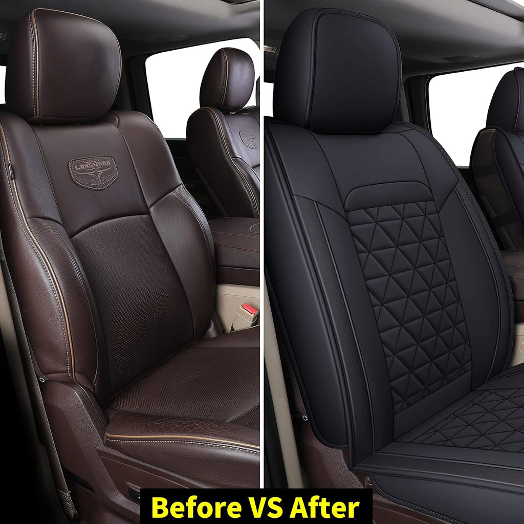 Coverado Car Seat Covers Compatible with Dodge Ram 2002-2026 1500 2500 3500 Pickup Limited Laramie Big Horn Waterproof Leather Seat Protectors Fit Dodge Ram Crew Cab& Quad Cab(2PCS, Black)